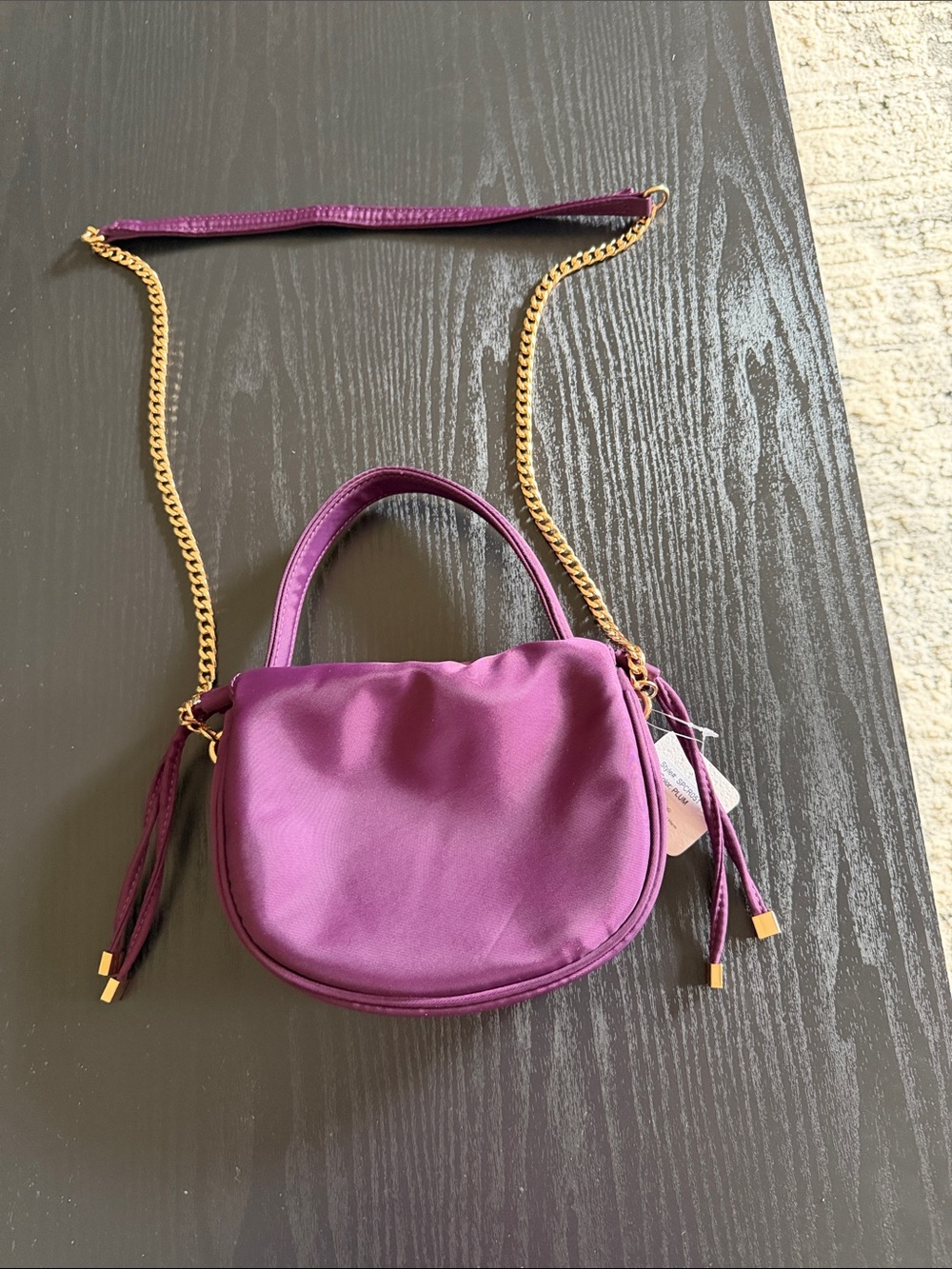 Chic Purple Satin Crossbody with Gold Chain and Top Handle
